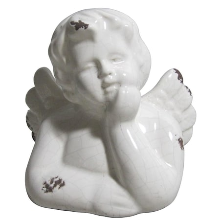 Jeco Ceramic Cherub Statue, White HD-HASF001